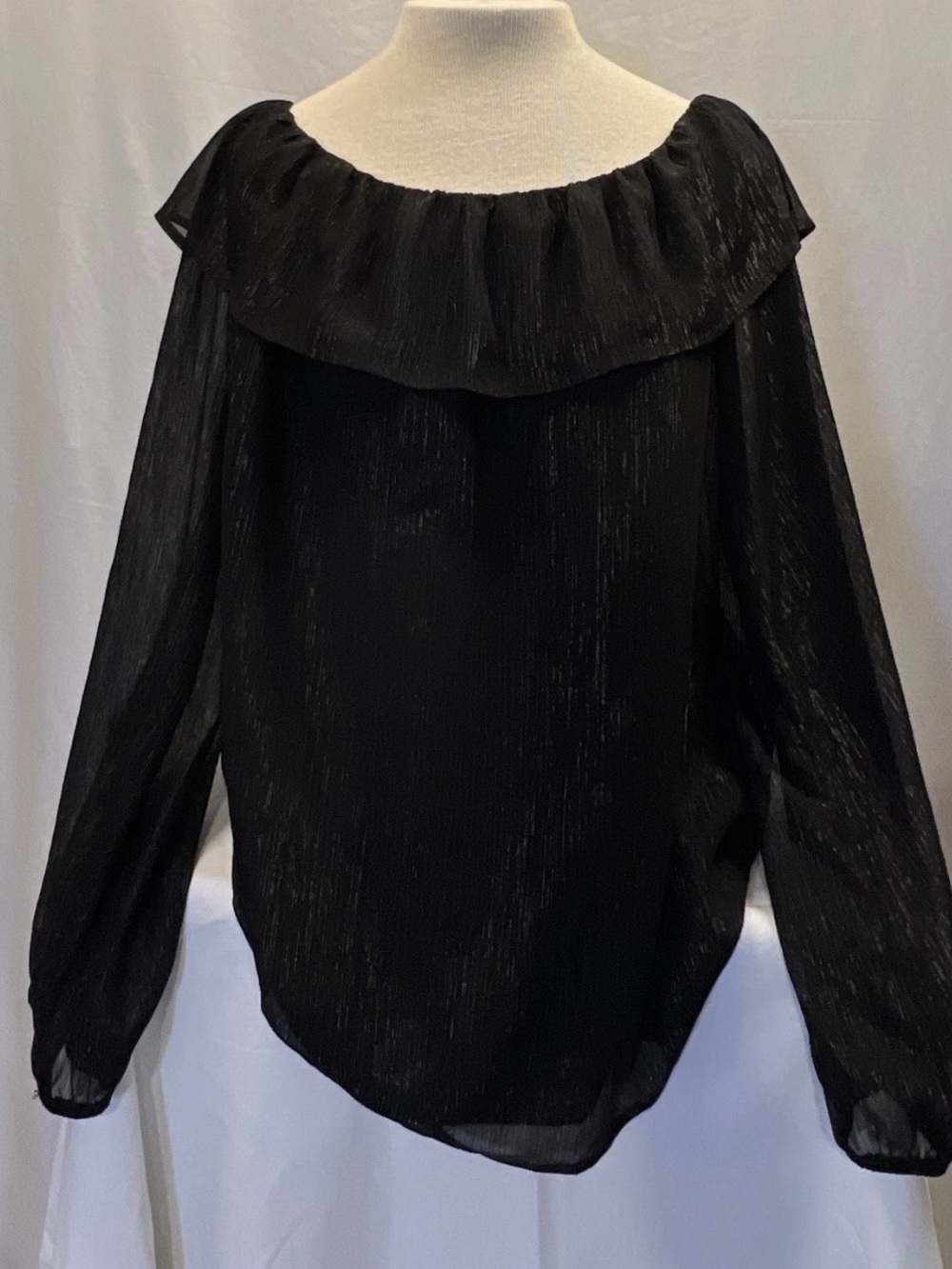 White House Black Market Black Ruffled Shoulder Blouse
